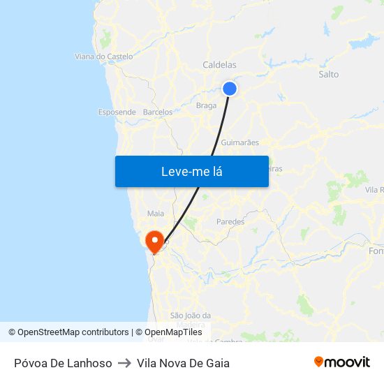 Póvoa De Lanhoso to Vila Nova De Gaia map