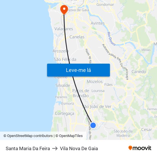 Santa Maria Da Feira to Vila Nova De Gaia map