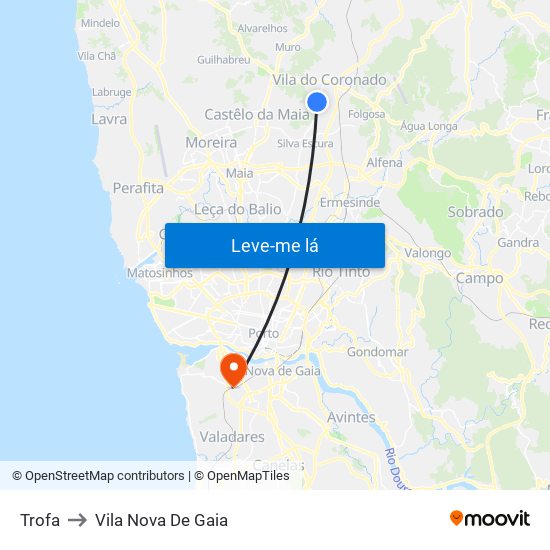 Trofa to Vila Nova De Gaia map