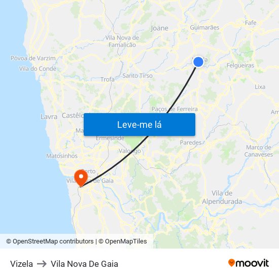 Vizela to Vila Nova De Gaia map