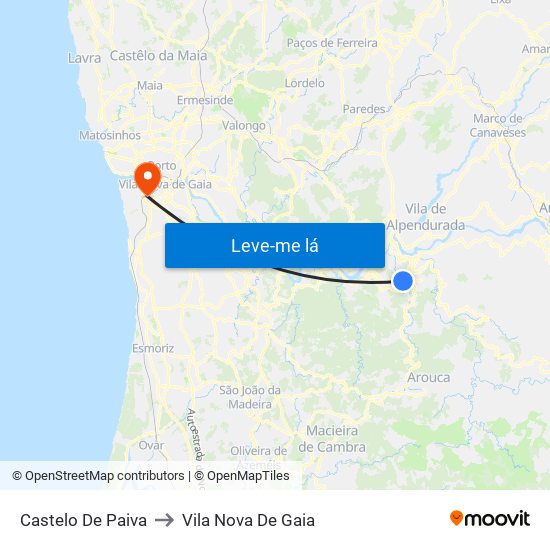 Castelo De Paiva to Vila Nova De Gaia map