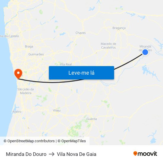 Miranda Do Douro to Vila Nova De Gaia map