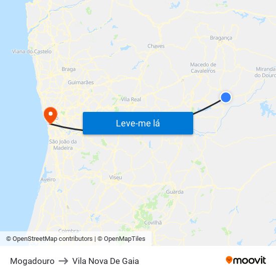 Mogadouro to Vila Nova De Gaia map