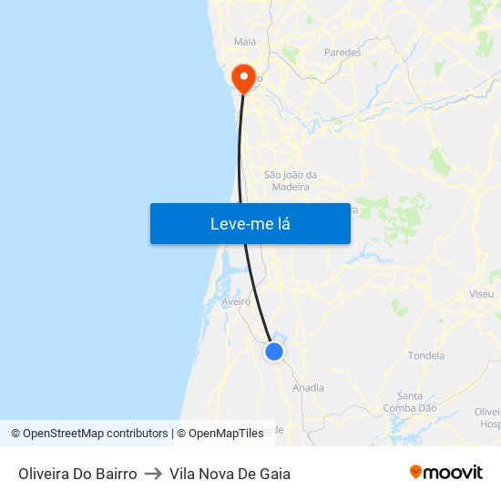 Oliveira Do Bairro to Vila Nova De Gaia map