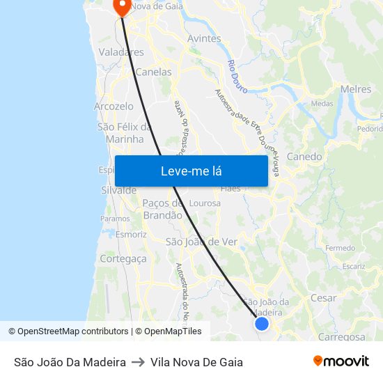 São João Da Madeira to Vila Nova De Gaia map
