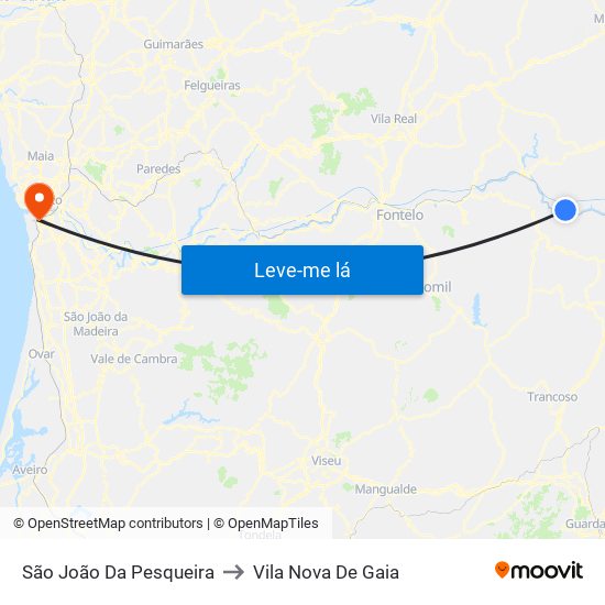 São João Da Pesqueira to Vila Nova De Gaia map