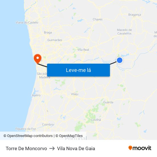 Torre De Moncorvo to Vila Nova De Gaia map