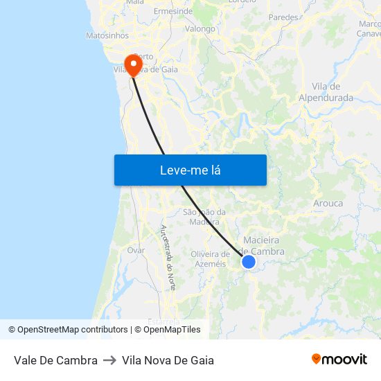 Vale De Cambra to Vila Nova De Gaia map