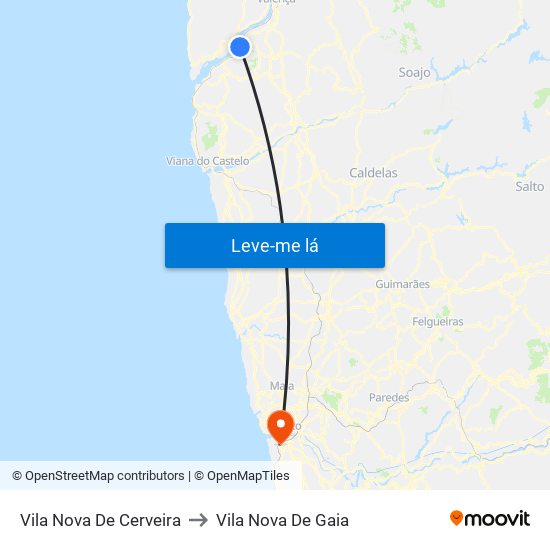 Vila Nova De Cerveira to Vila Nova De Gaia map