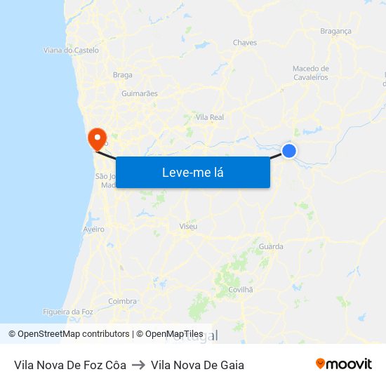 Vila Nova De Foz Côa to Vila Nova De Gaia map