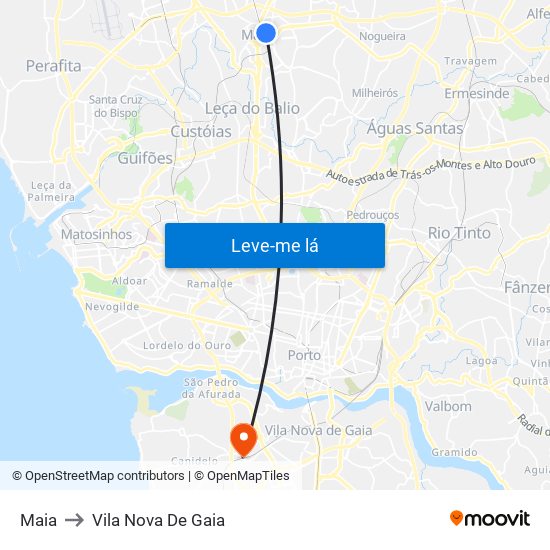 Maia to Vila Nova De Gaia map