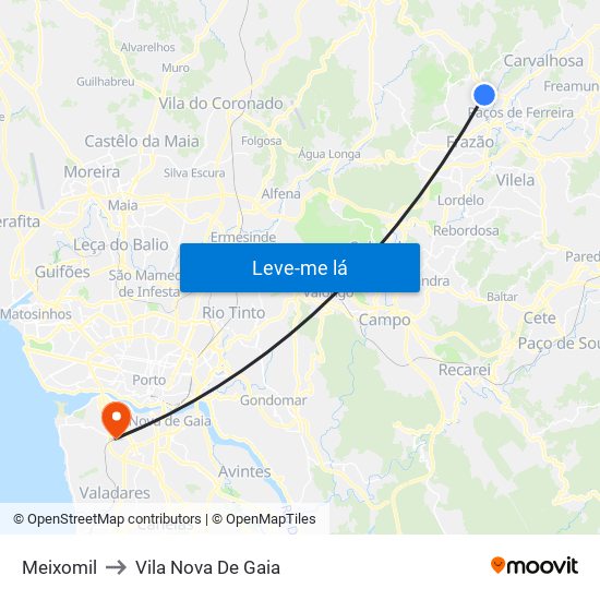 Meixomil to Vila Nova De Gaia map