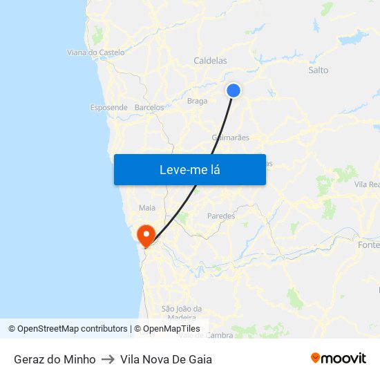Geraz do Minho to Vila Nova De Gaia map