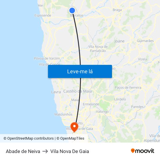 Abade de Neiva to Vila Nova De Gaia map