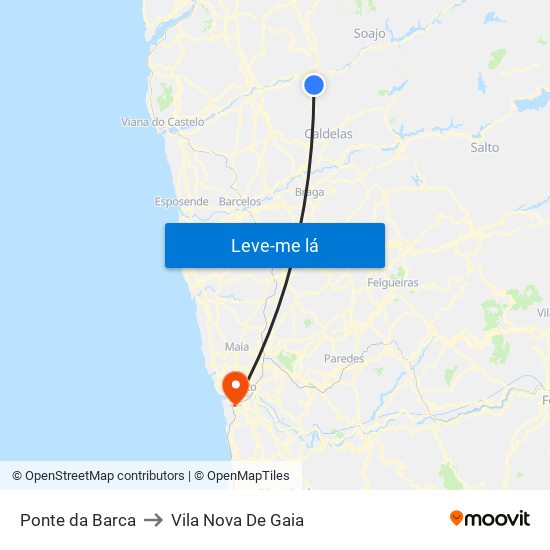 Ponte da Barca to Vila Nova De Gaia map