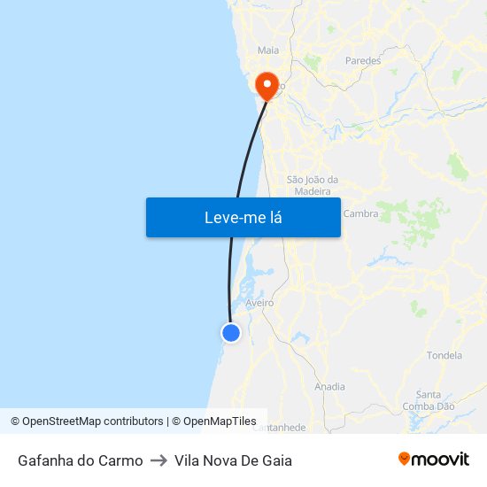 Gafanha do Carmo to Vila Nova De Gaia map