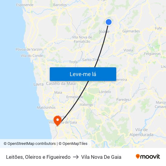 Leitões, Oleiros e Figueiredo to Vila Nova De Gaia map