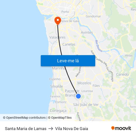 Santa Maria de Lamas to Vila Nova De Gaia map