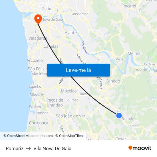 Romariz to Vila Nova De Gaia map