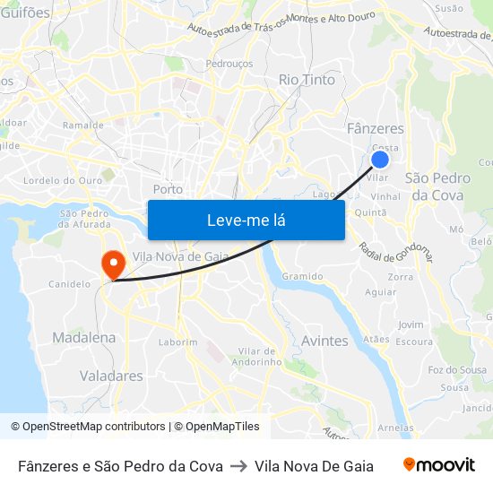 Fânzeres e São Pedro da Cova to Vila Nova De Gaia map