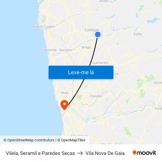 Vilela, Seramil e Paredes Secas to Vila Nova De Gaia map