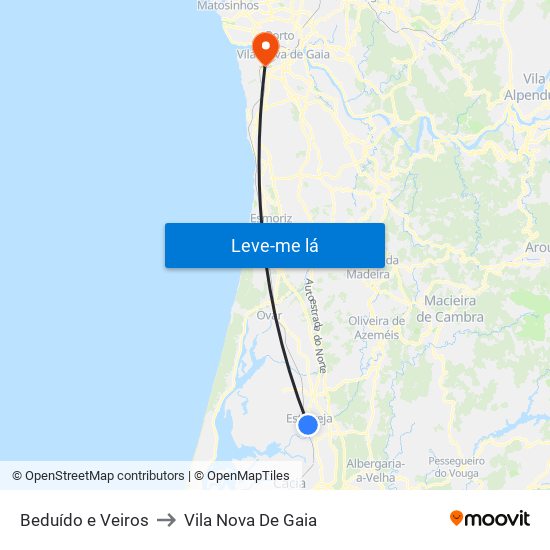 Beduído e Veiros to Vila Nova De Gaia map