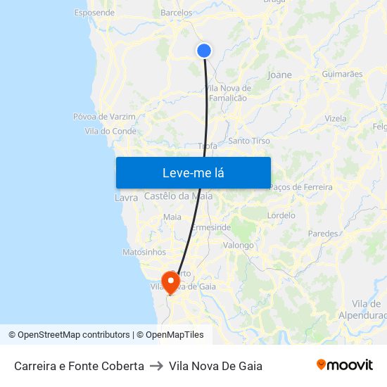 Carreira e Fonte Coberta to Vila Nova De Gaia map