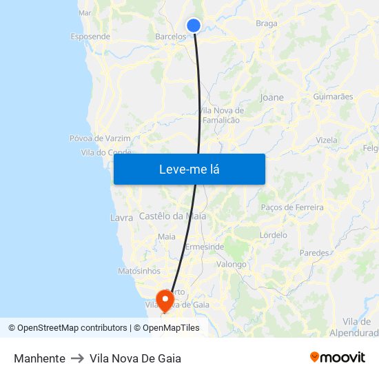 Manhente to Vila Nova De Gaia map