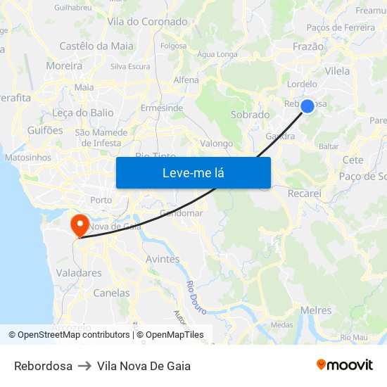 Rebordosa to Vila Nova De Gaia map