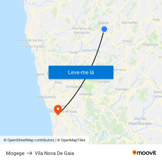 Mogege to Vila Nova De Gaia map