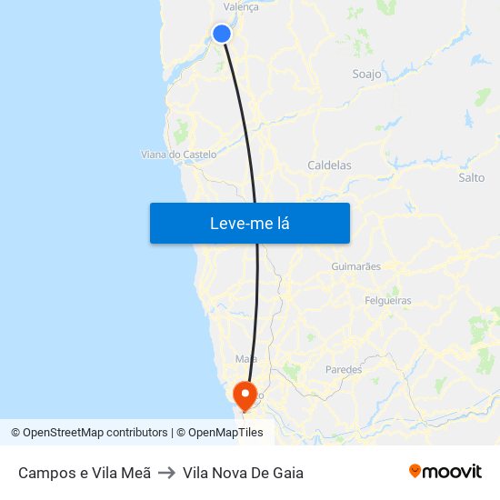Campos e Vila Meã to Vila Nova De Gaia map