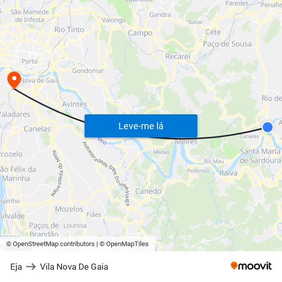 Eja to Vila Nova De Gaia map