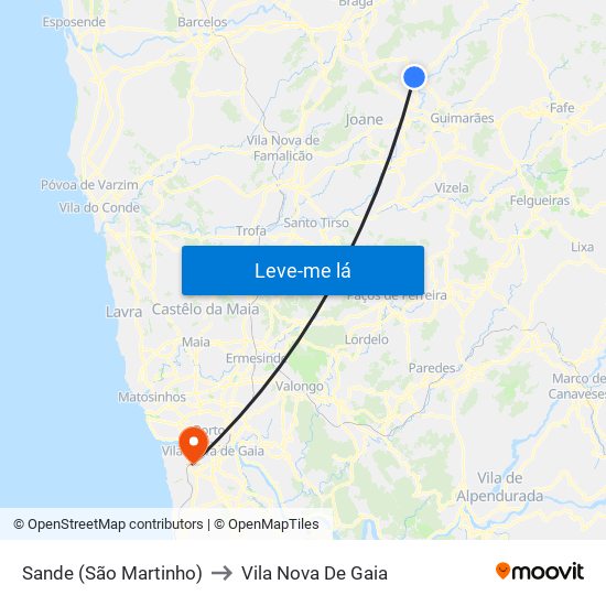 Sande (São Martinho) to Vila Nova De Gaia map
