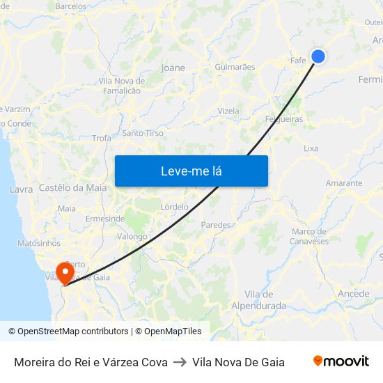 Moreira do Rei e Várzea Cova to Vila Nova De Gaia map
