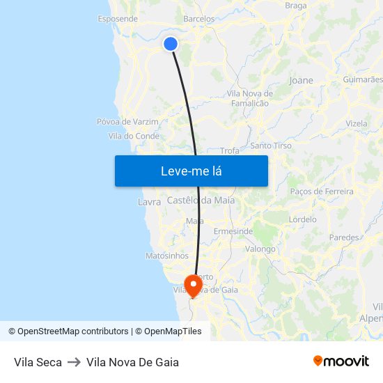 Vila Seca to Vila Nova De Gaia map