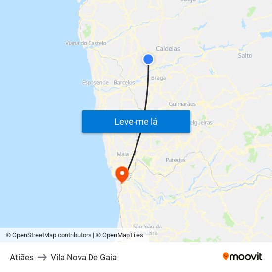 Atiães to Vila Nova De Gaia map