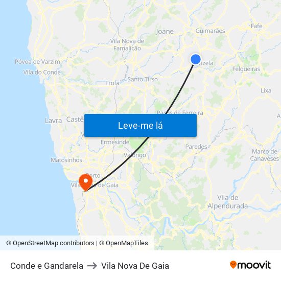 Conde e Gandarela to Vila Nova De Gaia map