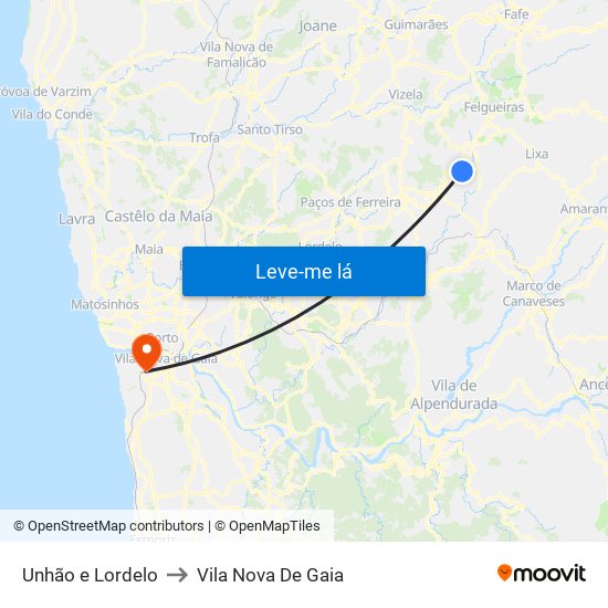 Unhão e Lordelo to Vila Nova De Gaia map