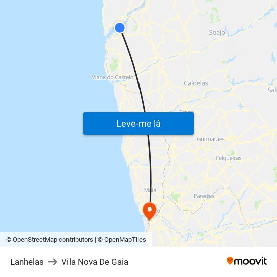 Lanhelas to Vila Nova De Gaia map