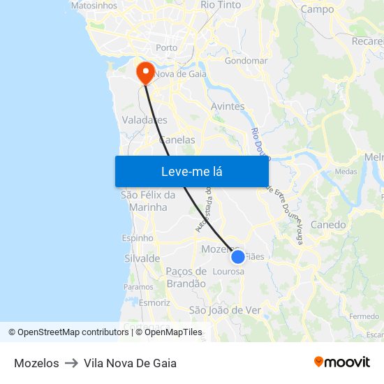 Mozelos to Vila Nova De Gaia map