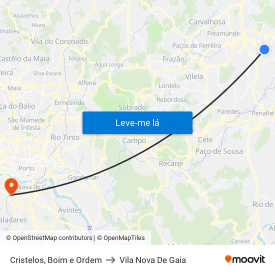 Cristelos, Boim e Ordem to Vila Nova De Gaia map