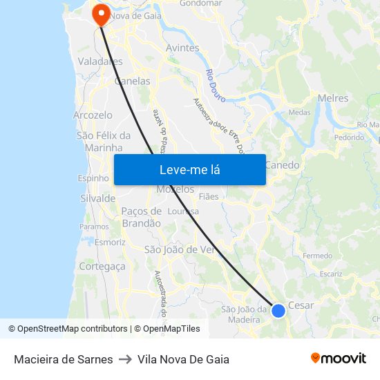 Macieira de Sarnes to Vila Nova De Gaia map