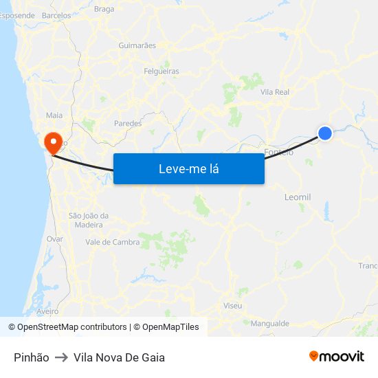 Pinhão to Vila Nova De Gaia map