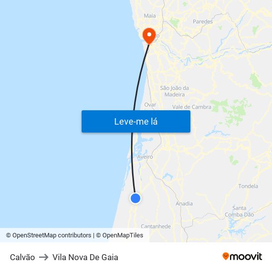 Calvão to Vila Nova De Gaia map