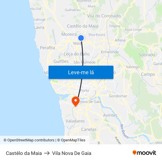 Castêlo da Maia to Vila Nova De Gaia map