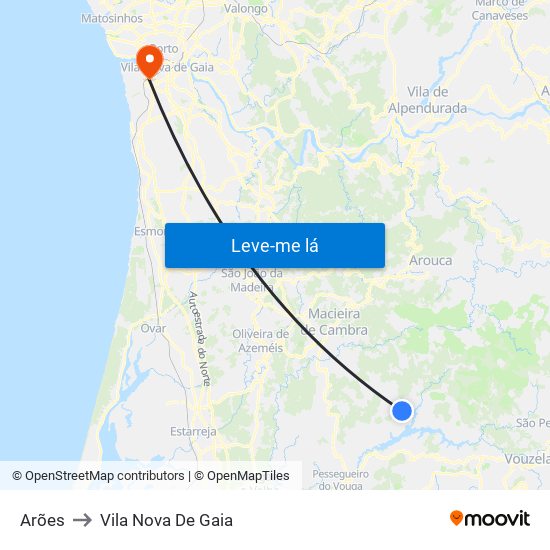 Arões to Vila Nova De Gaia map