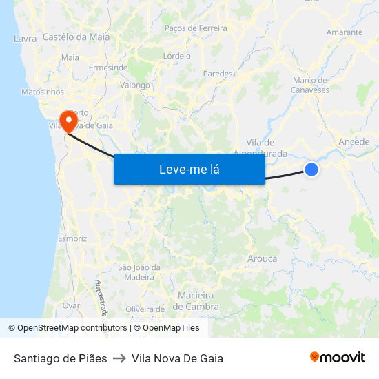 Santiago de Piães to Vila Nova De Gaia map