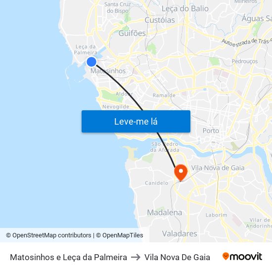 Matosinhos e Leça da Palmeira to Vila Nova De Gaia map