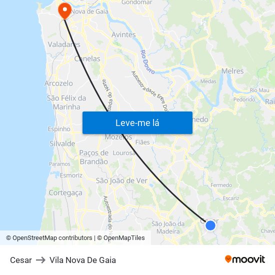 Cesar to Vila Nova De Gaia map