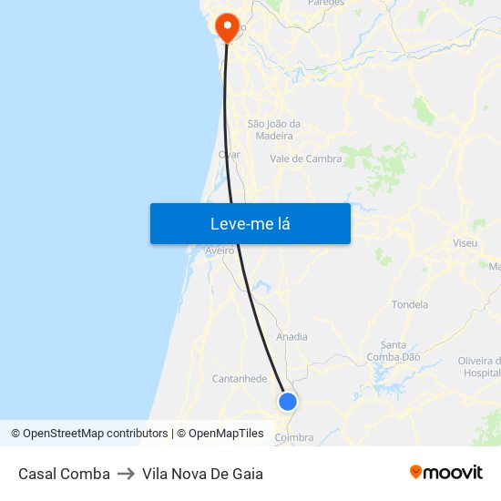 Casal Comba to Vila Nova De Gaia map